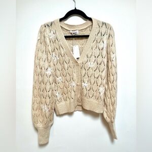 Driftwood Pointelle Floral Embroidered Sweater Cardigan size Medium NWT